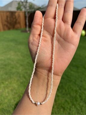 Delicate Cream Pearl Bead Necklace - Minimal Women’s Jewelry